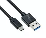 USB 3.1 C típusú kábel - 3.0 A dugó, 5Gbps, 3A töltés, fekete, 0.50m, polizsák